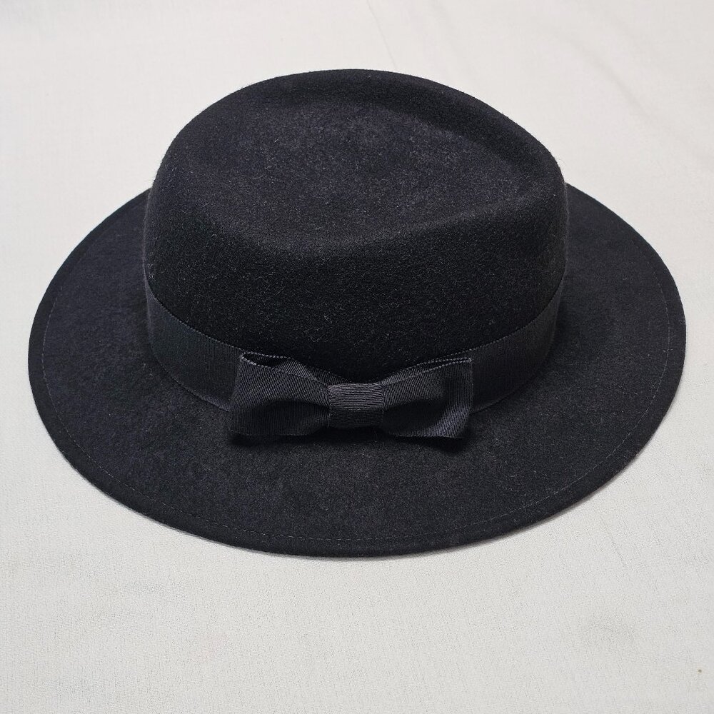 Geo W Bollman 100% Wool Doeskin Felt Black Hat Fedora Vintage
